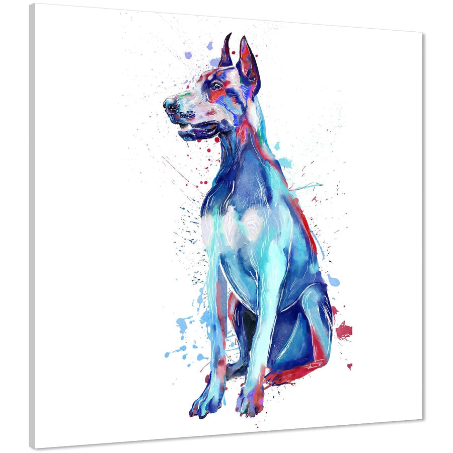 Doberman Pet Dog Watercolour Splash Canvas Art Pictures - Multi Coloured