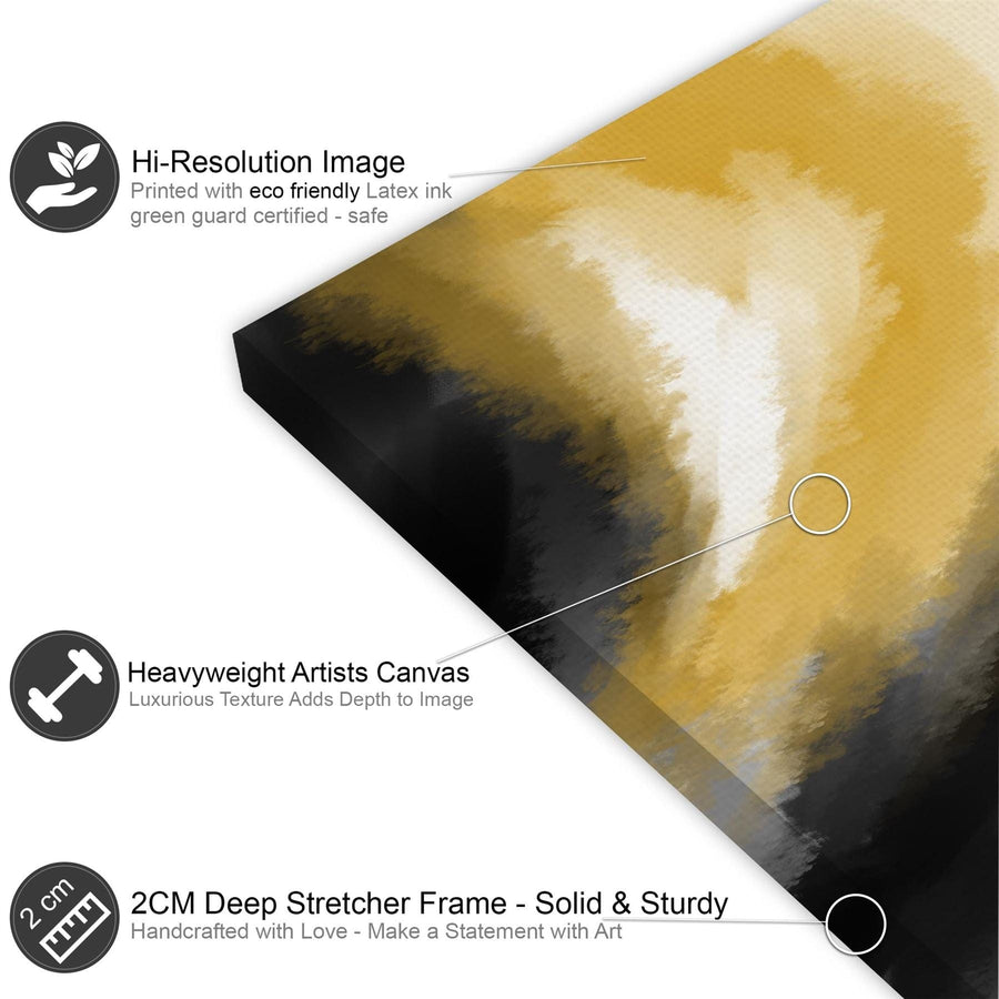 Abstract Black and White Yellow Watercolour Brushstrokes Canvas Wall Art Print