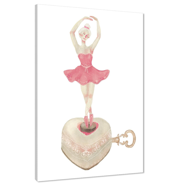 Ballerina Musical Box Childrens - Nursery Canvas Wall Art Picture Pink - 1RP1150M