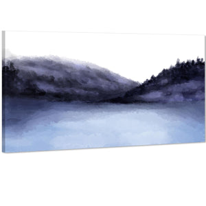 Landscape Canvas Art Pictures Blue Watercolour Mountains and Trees