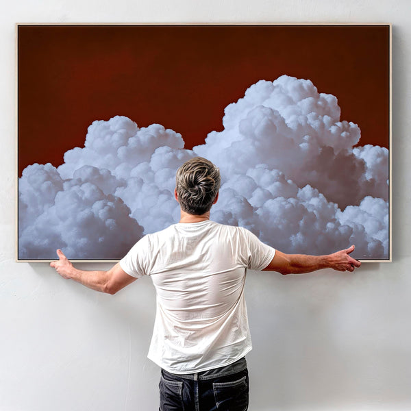 Extra Large Dark Red Clouds Living Room Wall Art Canvas