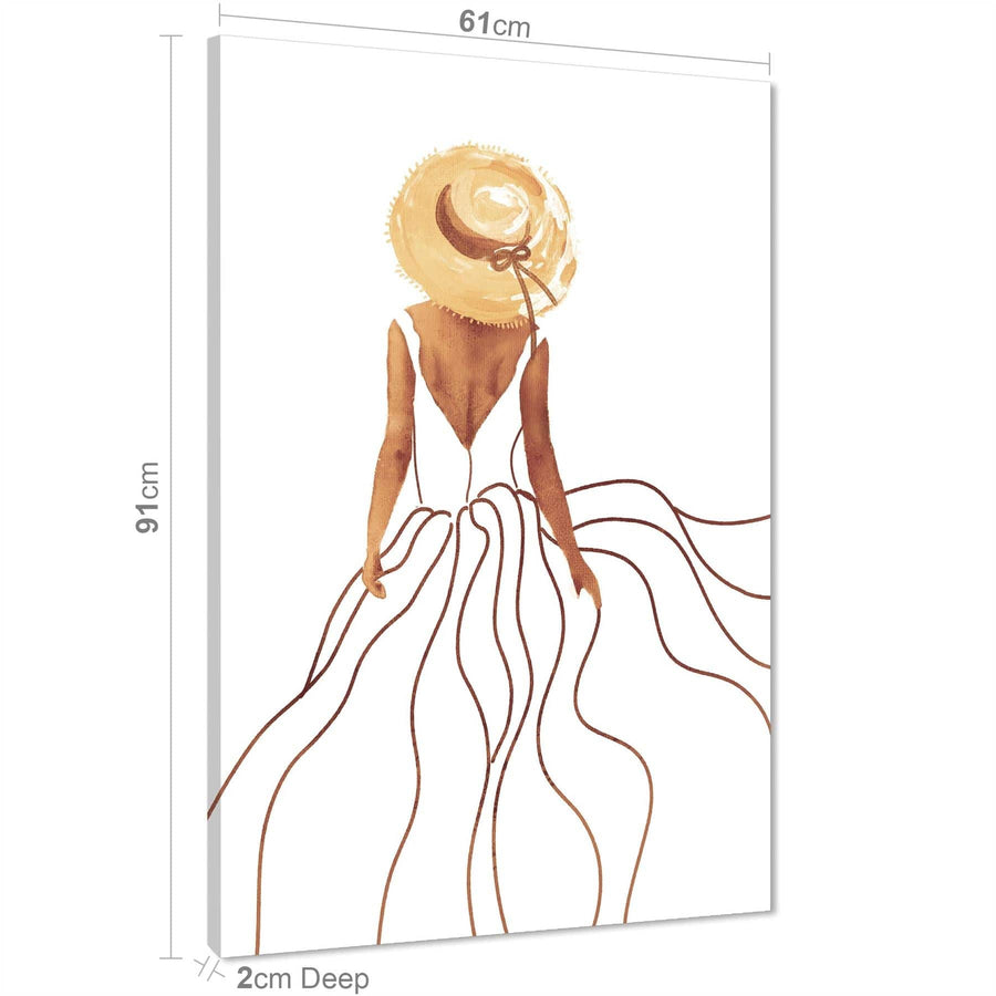 Brown Fashion Canvas Art Prints Woman in Dress and Hat