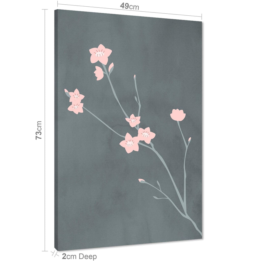 Pink Grey Blossom Floral Canvas Wall Art Print