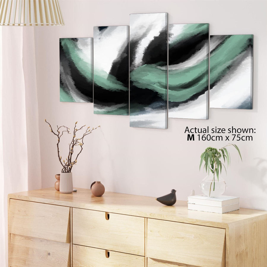Abstract Green Grey Oil Paint Effect Canvas Wall Art Picture