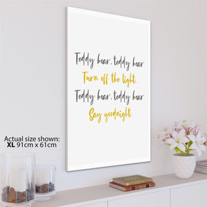 Teddy Bear Quote Word Art - Typography Canvas Print Mustard Yellow Grey