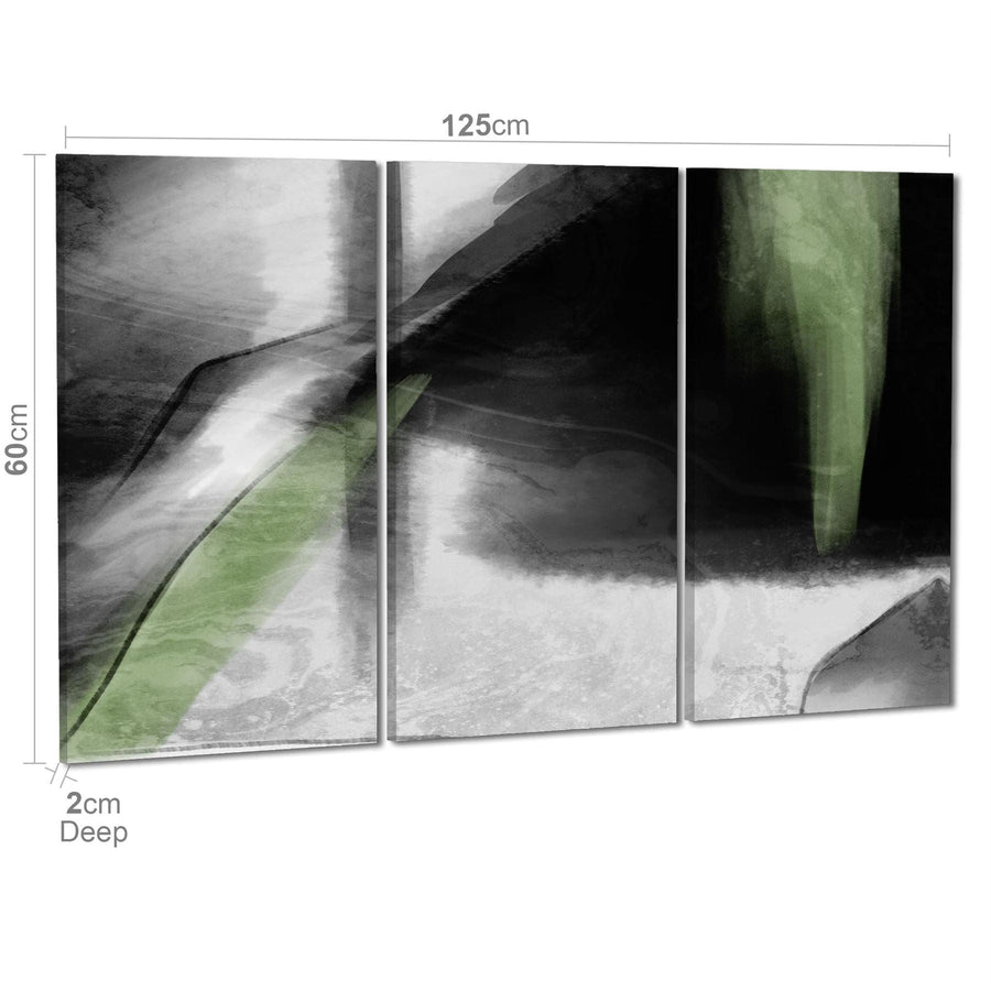 Abstract Black and White Sage Green Watercolour Canvas Art Pictures