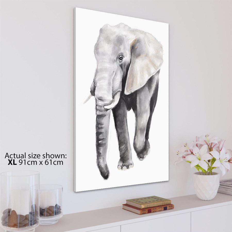 African Elephant Canvas Wall Art Picture - Grey White