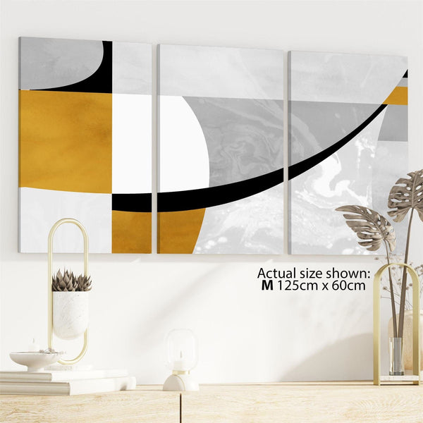 Abstract Mustard Yellow Grey Painting Canvas Art Pictures