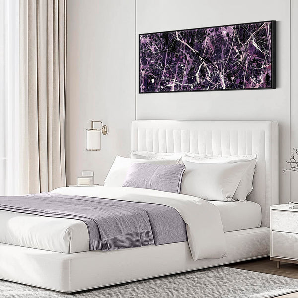 Wide Deep Purple Aubergine Framed Canvas Jackson Pollock Style