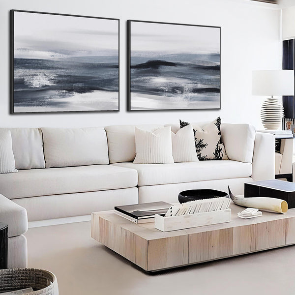 Extra Large Blue Grey Abstract Framed Wall Decor Canvas Prints Deep Ocean