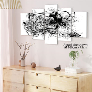 Abstract Black White Jackson Pollock Inspired Style Canvas Wall Art Print