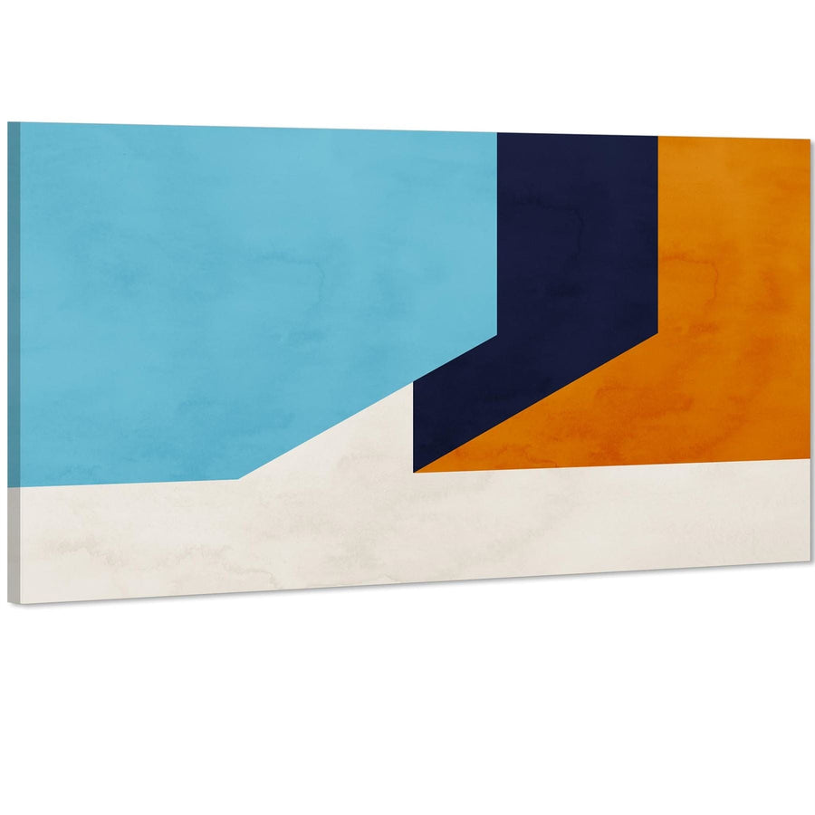 Abstract Blue Orange Triangles Canvas Wall Art Print