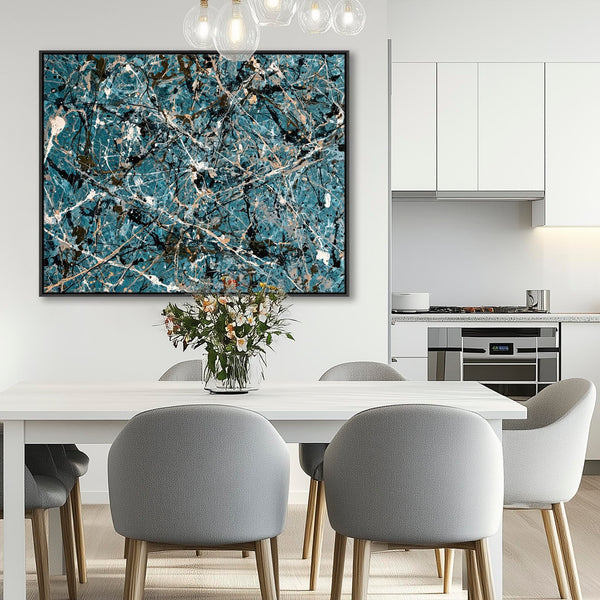 Large Teal Blue Living Room Framed Wall Canvas - Ecstatic