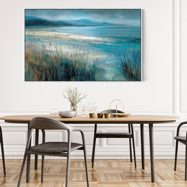 Large Living Room Framed Lounge Wall Art - Teal Blue Grey
