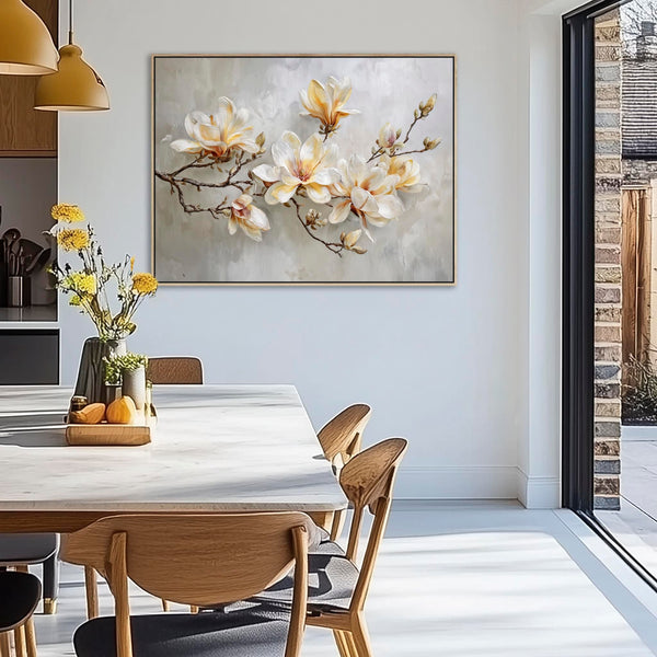 Large Kitchen Wall Art Floral Magnolia Warmth - Framed Canvas