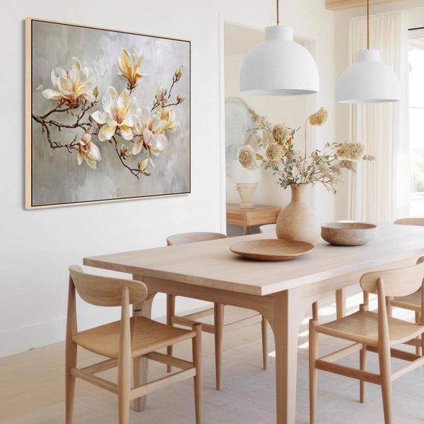 Large Kitchen Wall Art Floral Magnolia Warmth - Framed Canvas