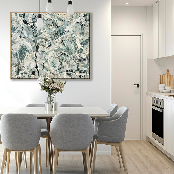Living Room Framed Canvas Sage Green Jackson Pollock Inspired
