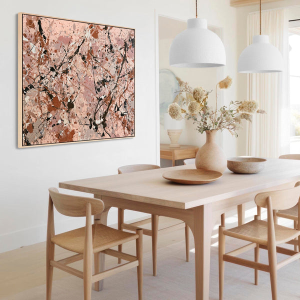 Framed Art for Living Room Lounge - Blush Jackson Pollock Style