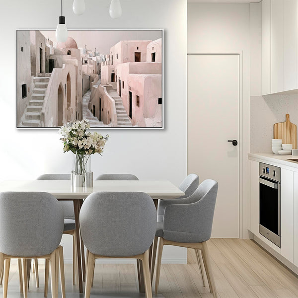 Living Room Framed Wall Art Canvas - Dusky Pink - Aegean Calm
