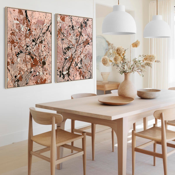 Bedroom Framed Wall Canvas Pair - Blush Pink Set of 2 over Bed