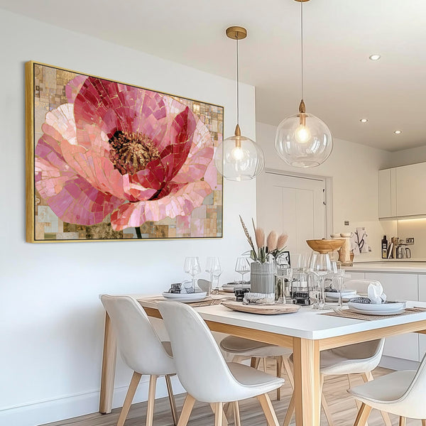 Pink Gold Cream Floral Living Room Framed Canvas for Lounge