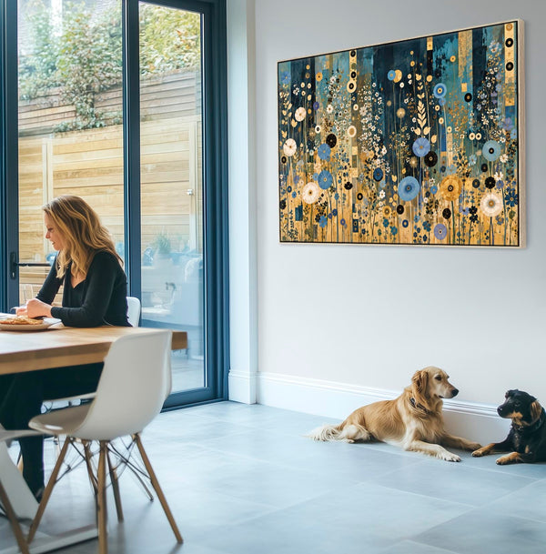 Large Blue Cream Gustav Klimt inspired Living Room Canvas Art