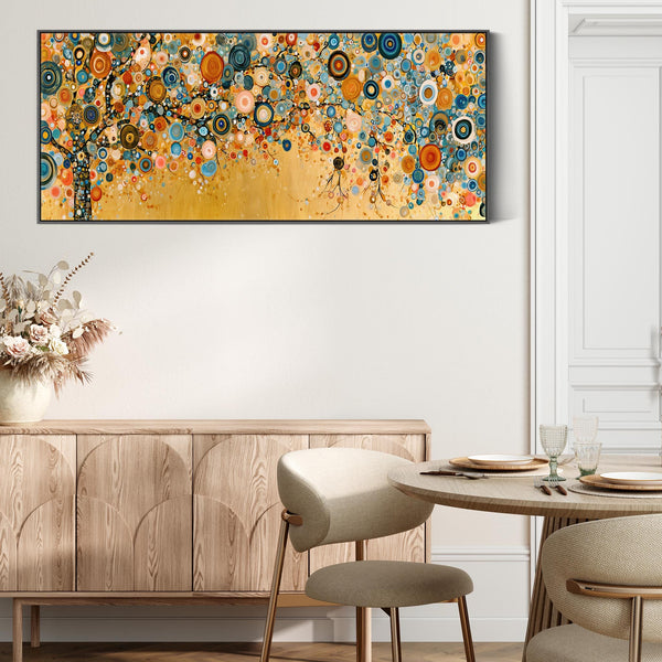 Wide Yellow Blue Gustav Klimt inspired Tree of Life Canvas Art