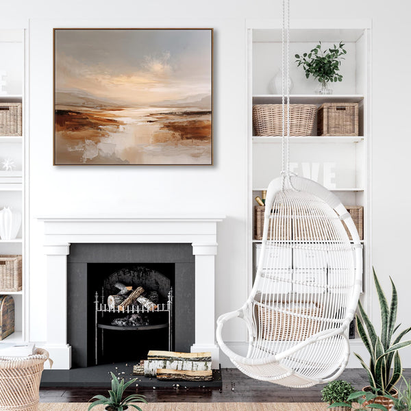 Extra Large Living Room Framed Wall Art - Dusk Umber Reflections