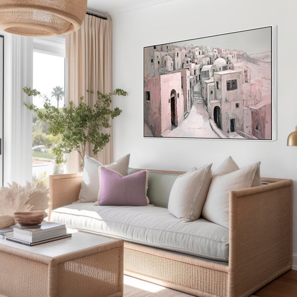 Dusky Pink Neutral Framed Canvas Wall Art - Mykonos Blush