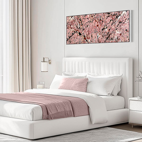 Pink Bedroom Wall Art Canvas - Framed Dusty Rose Print over Bed