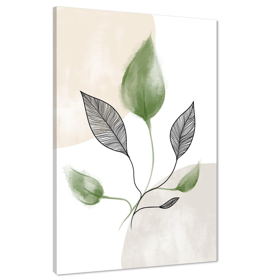 Sage Green Black Leaves Floral Canvas Wall Art Picture
