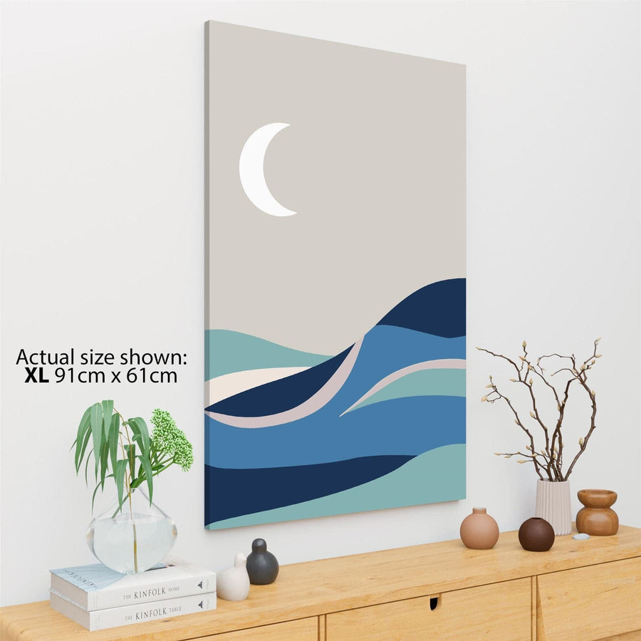 Moon and Sea Landscape Canvas Wall Art Picture Blue