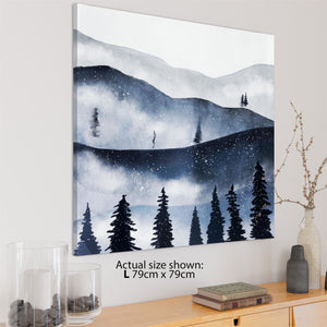 Trees and Mountains Landscape Canvas Art Prints Blue Grey