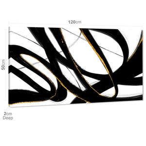 Abstract Black and White Yellow Swirls Brushstrokes Canvas Wall Art Picture