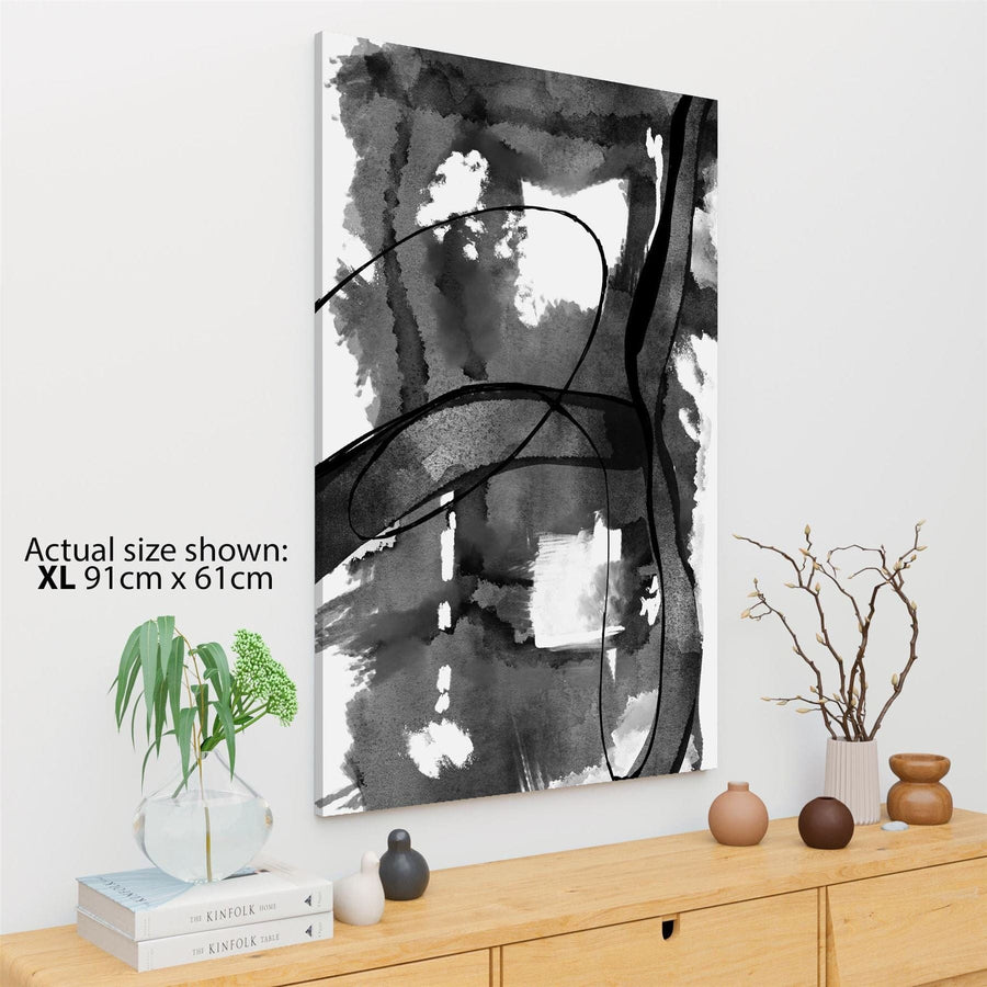 Abstract Grey White Black Watercolour Painting Canvas Wall Art Picture