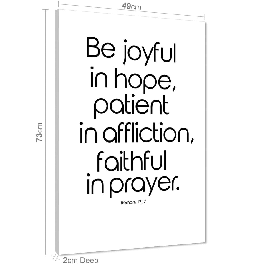Be Joyful Bible Quote Word Art - Typography Canvas Print Black and White