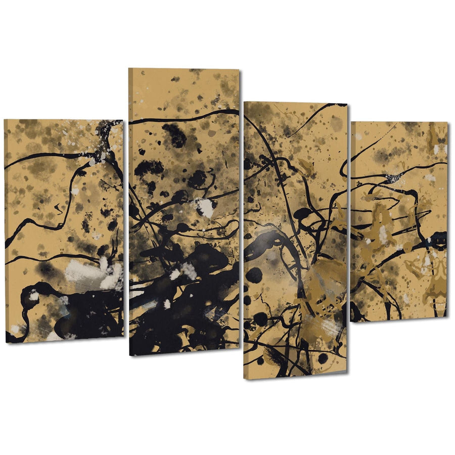 Abstract Light Brown Black Pollock Inspired Style Framed Wall Art Picture