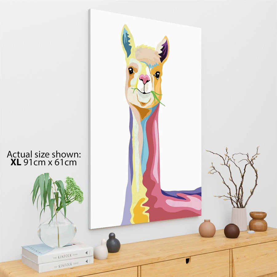 Happy Lama Canvas Art Pictures - Multi Coloured