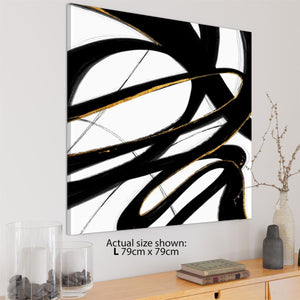 Abstract Black and White Yellow Swirls Brushstrokes Canvas Wall Art Picture