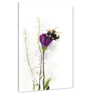 Purple Green Bumble Bee and Flower Floral Canvas Art Prints