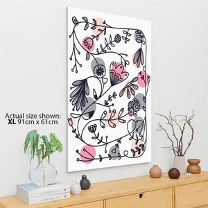 Pink Grey Abstract Flowers Floral Canvas Wall Art Print