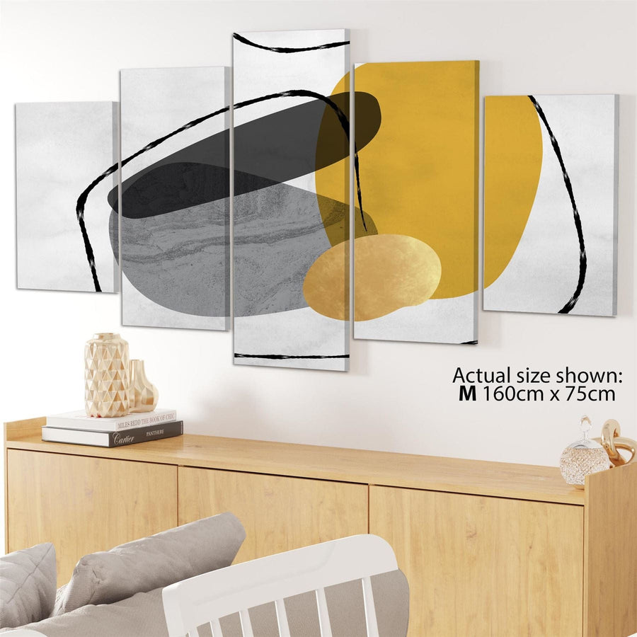 Abstract Mustard Yellow Grey Stones Design Canvas Art Pictures