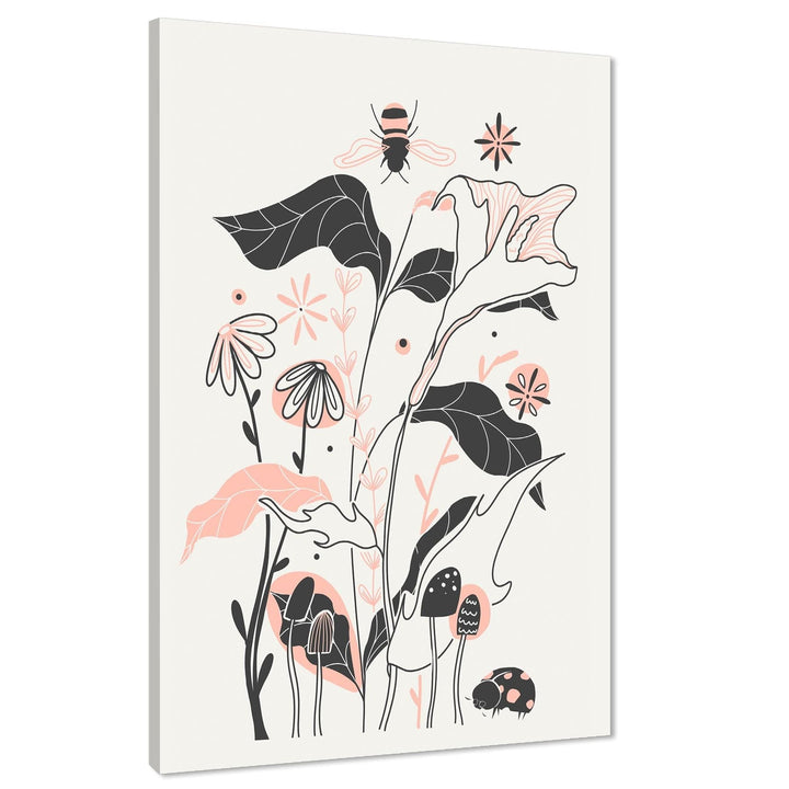 Pink Black Flower Drawing Floral Canvas Art Pictures - 1RP1113M