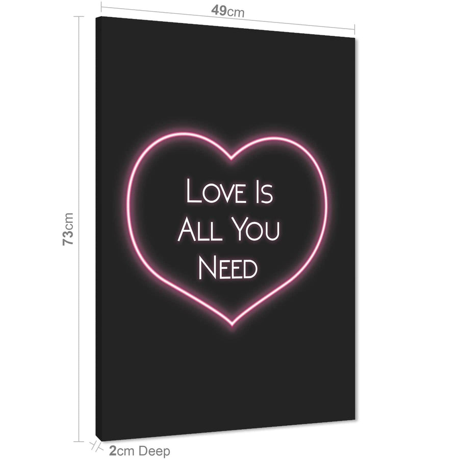 Love is All You Need Quote Word Art - Typography Canvas Print Pink Black