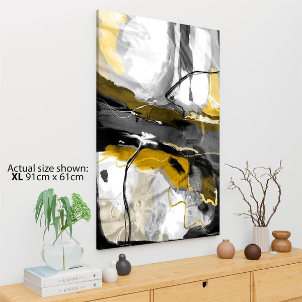 Abstract Mustard Grey Illustration Framed Art Pictures