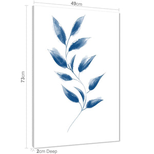 Blue Vine Leaves Line Drawing Floral Canvas Wall Art Picture