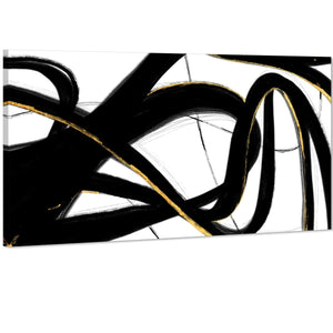 Abstract Black and White Yellow Gestures Painting Canvas Wall Art Picture