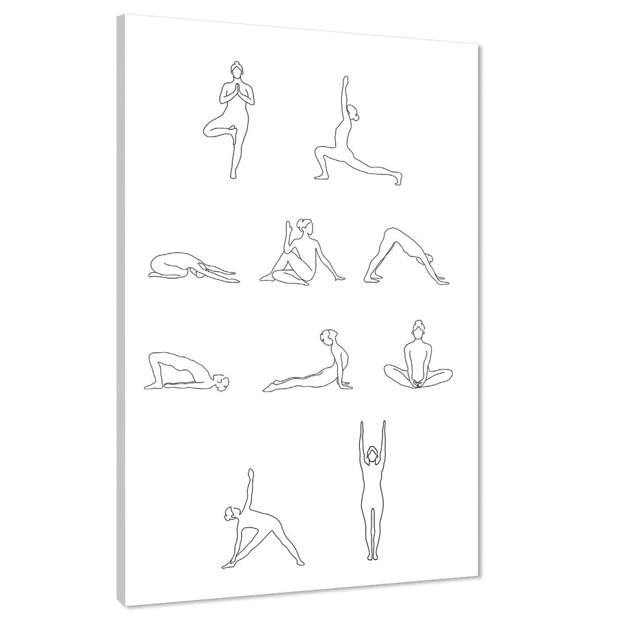 Black and White Figurative Yoga Poses Positions Canvas Art Prints