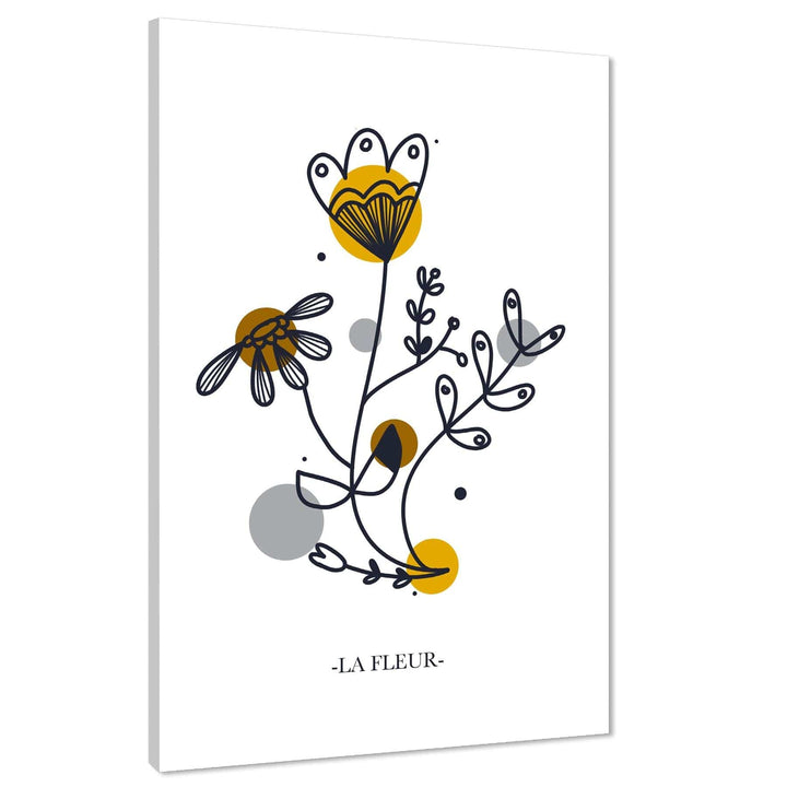 Mustard Yellow Grey Flowers Abstract Design Floral Canvas Wall Art Picture - 1RP1582M