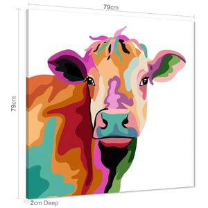 Cow Canvas Wall Art Picture - Multicoloured